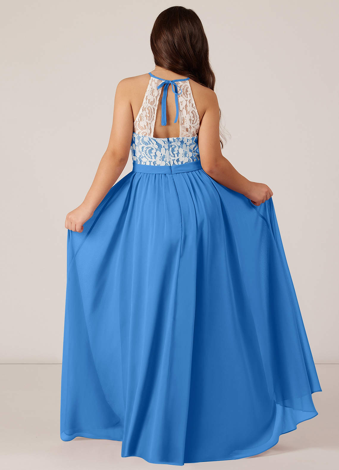 Azazie Fahari Junior Blue Jay A-Line Lace Chiffon Dress image1