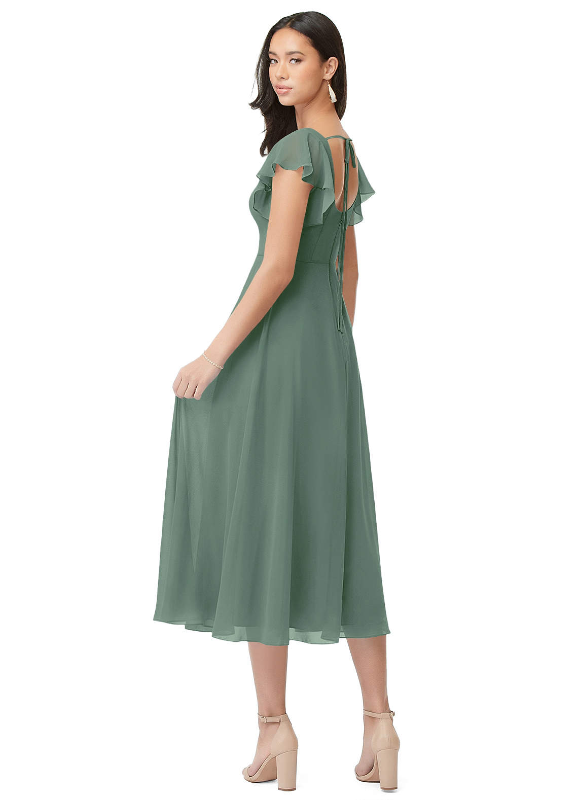 Azazie Bondi Bridesmaid Dresses Eucalyptus A-Line Ruched Chiffon Dress image1