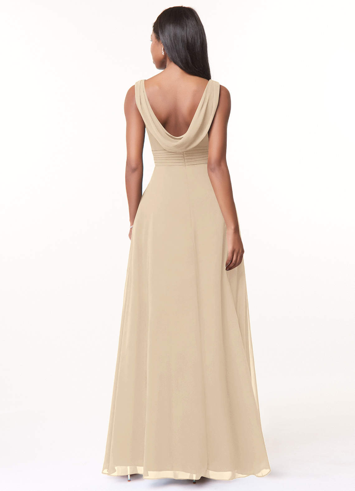 Azazie Karina Bridesmaid Dresses Champagne A-Line Pleated Chiffon Dress image1
