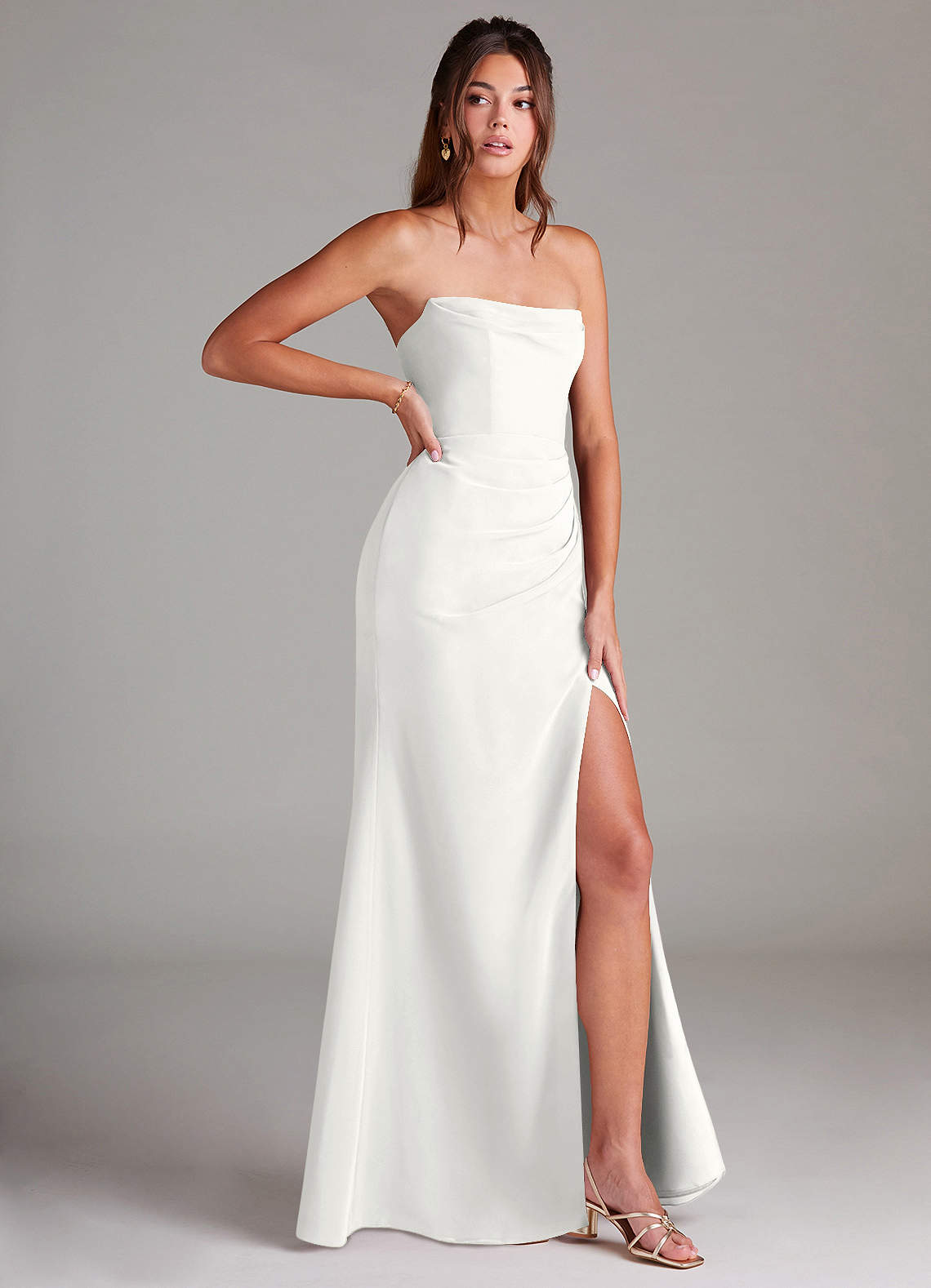 Azazie Leonis Bridesmaid Dresses White Sheath Strapless Chiffon Convertible Dress image7