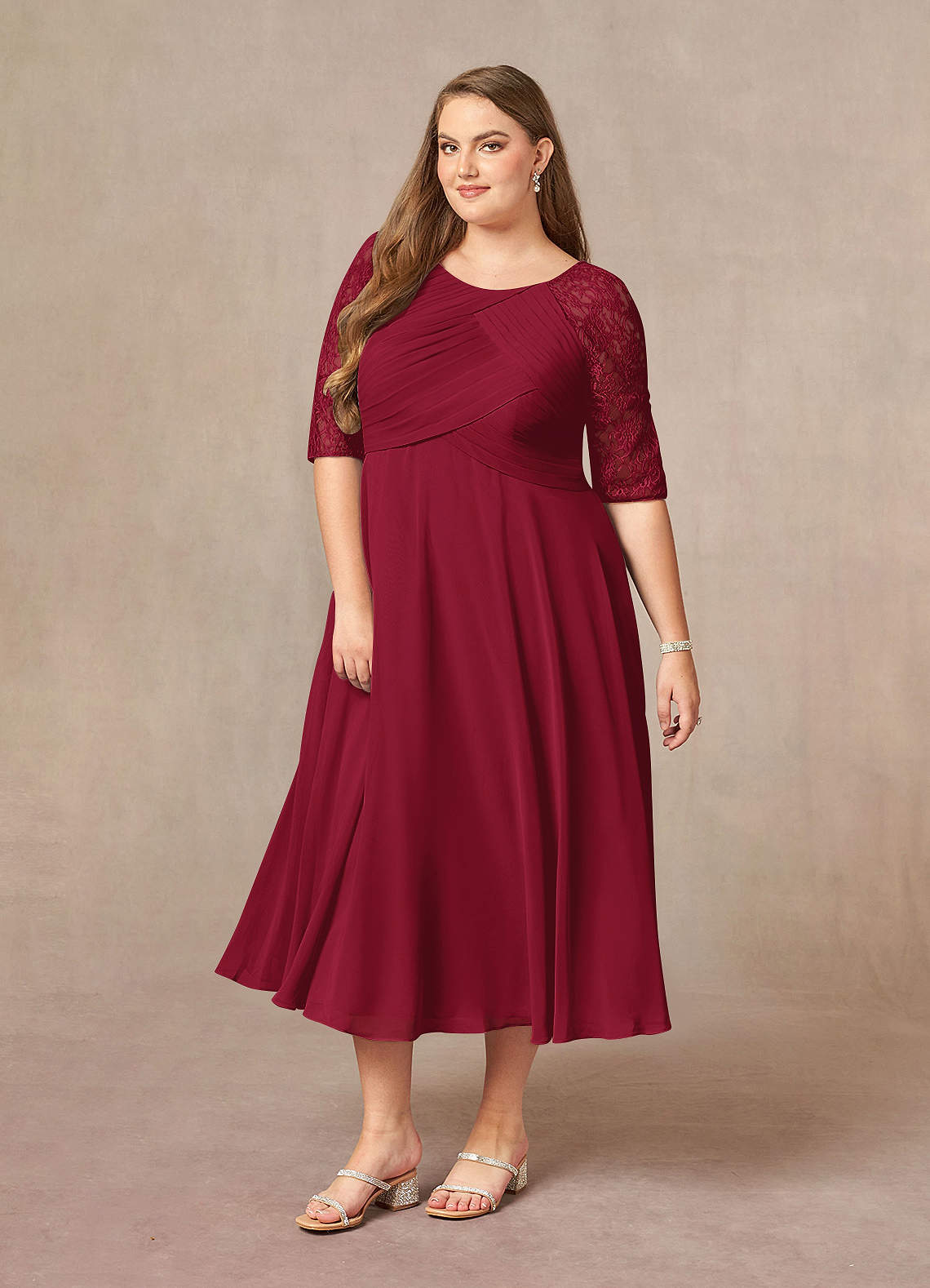 Azazie Dorothea Burgundy A-Line Scoop lace Chiffon Dress Ready to Ship |  Azazie