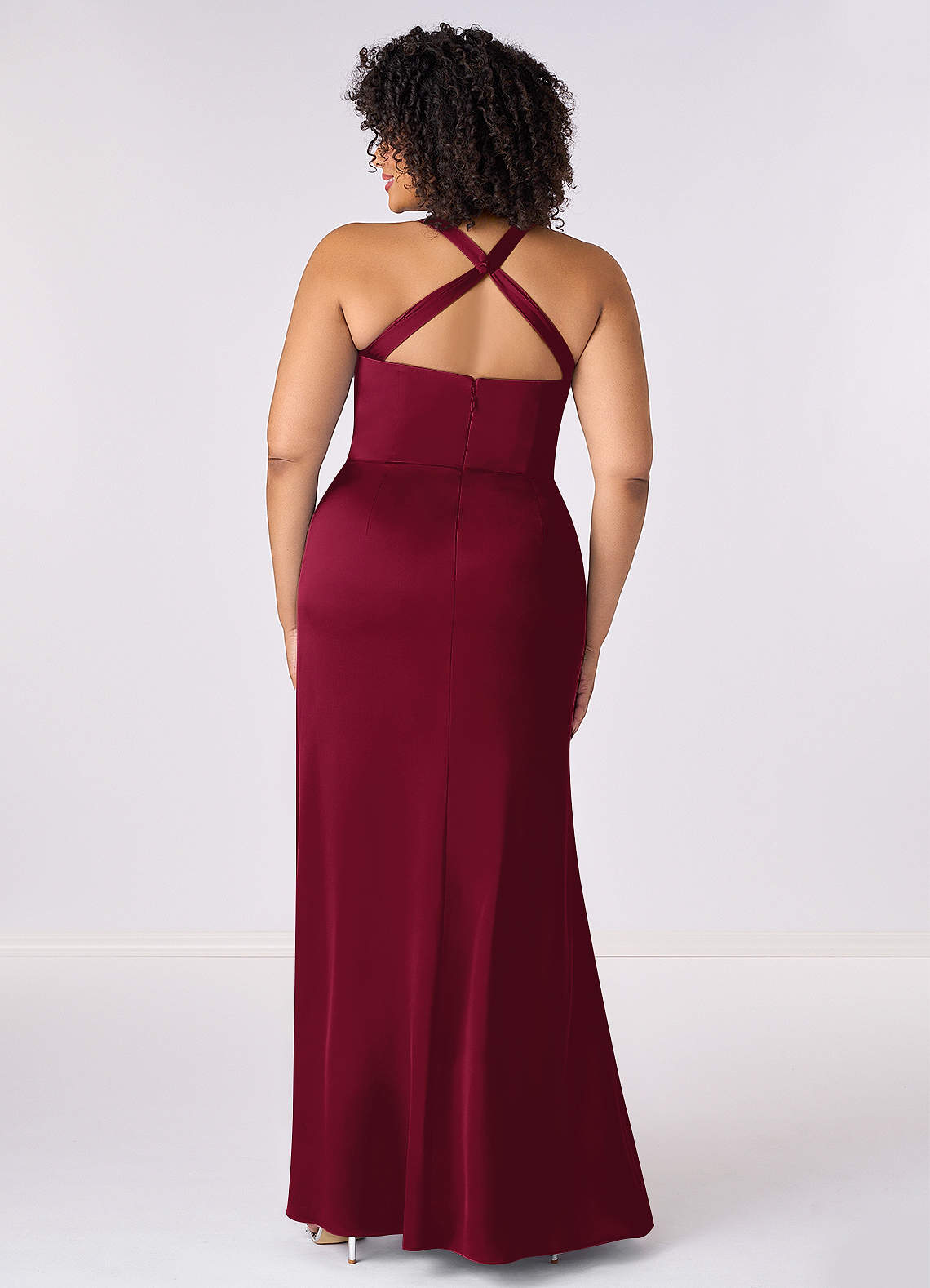 Barbie ♥ Azazie Bridesmaid Dresses Burgundy Mermaid Pleated Stretch Satin Dress image6