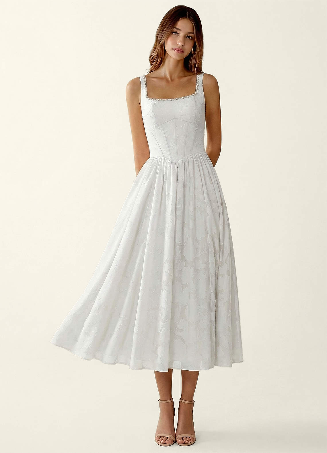 Azazie White Corset Beading Square Formal Dress Azazie White Corset Beading Square Formal Dress