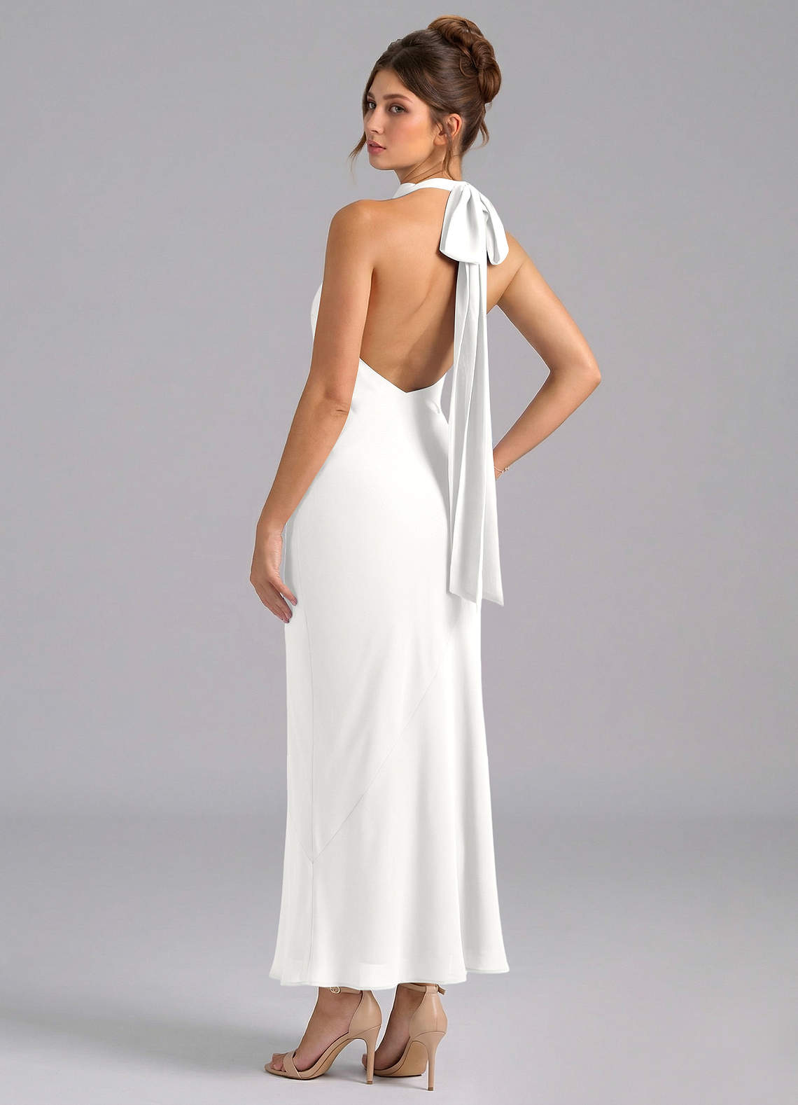 Azazie Velli Bridesmaid Dresses White Mermaid High Neck Chiffon Dress image5