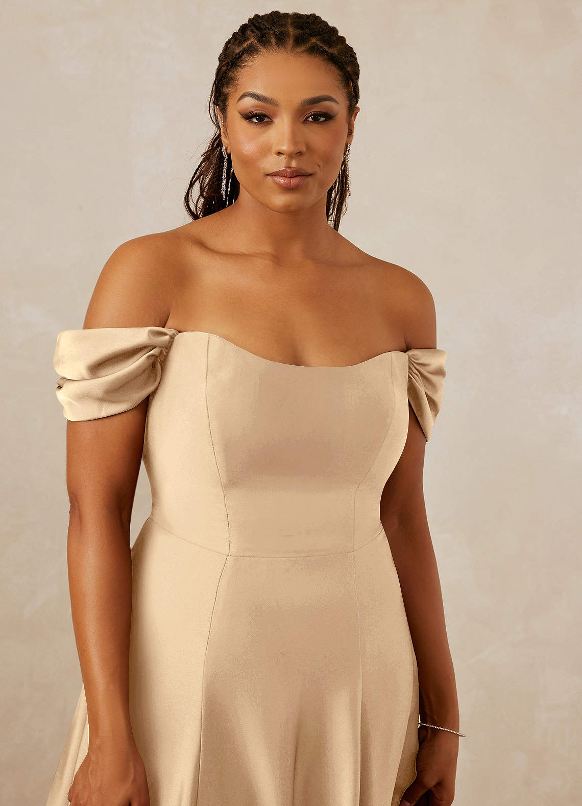 Christian Siriano Bridal for Azazie 1002 Bridesmaid Dresses Off Shoulder Stretch Satin A-line Dress image12
