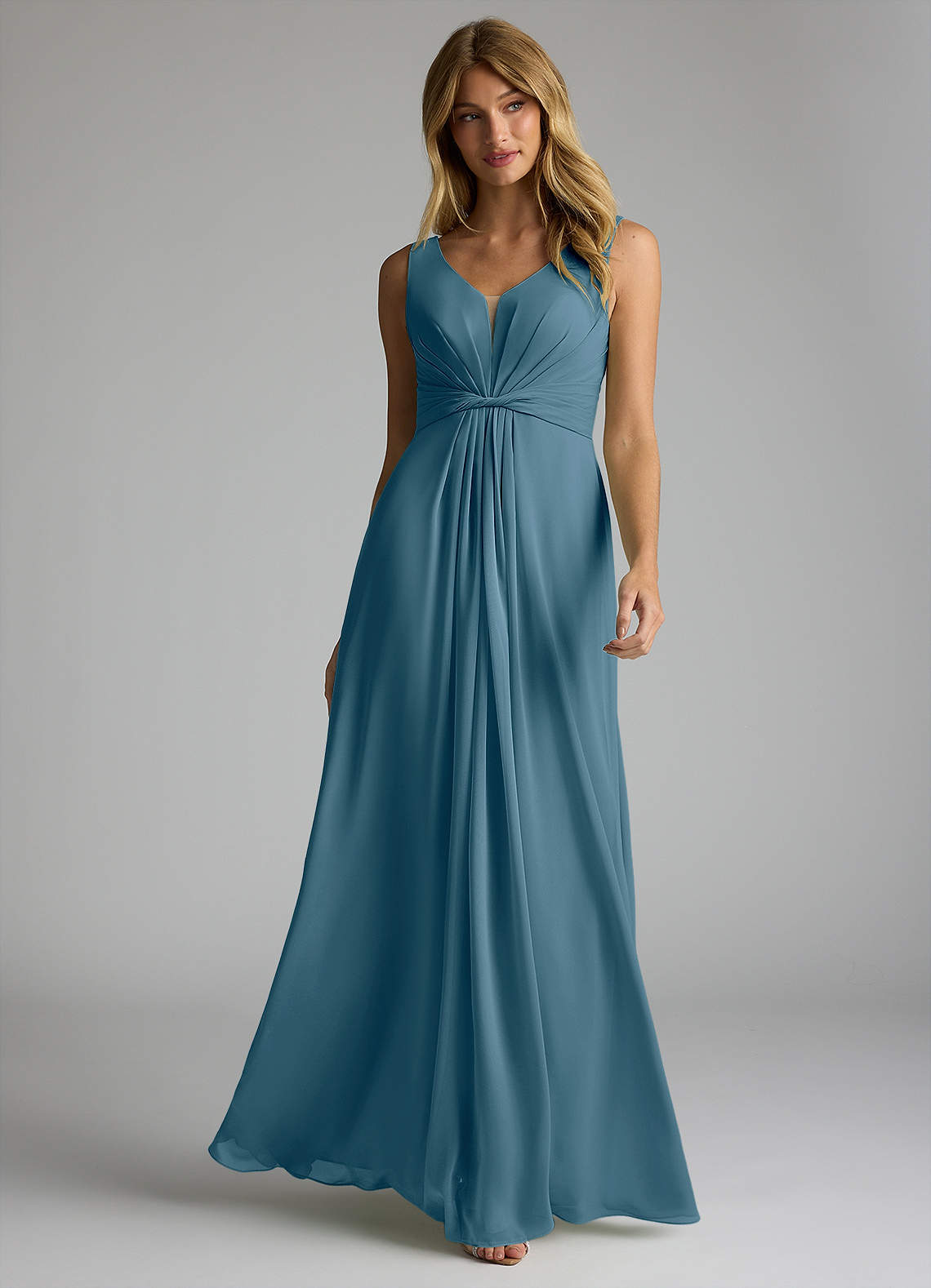 Azazie Gina Bridesmaid Dresses Bermuda A-Line V-Neck Pleated Chiffon Dress image1