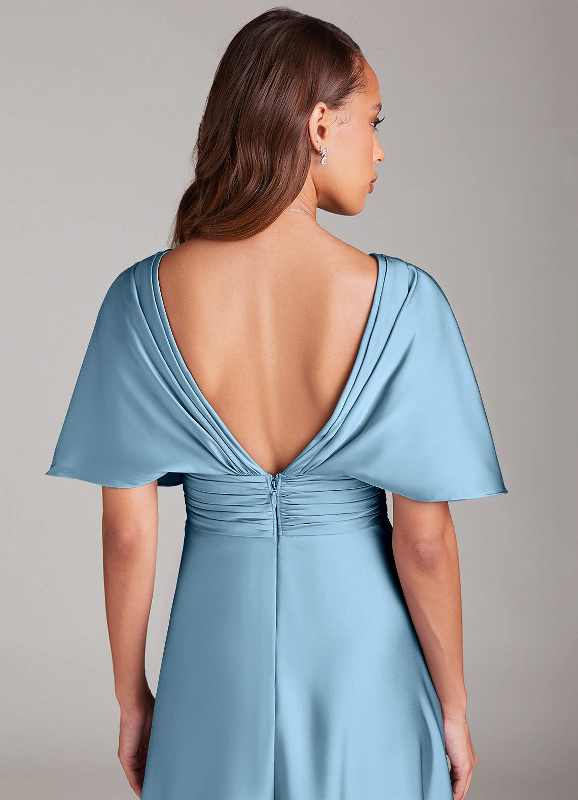 Azazie Pamela Robes de demoiselle d'honneur Robe Trapèze en Satin extensible Plissée Acier Bleuté image5