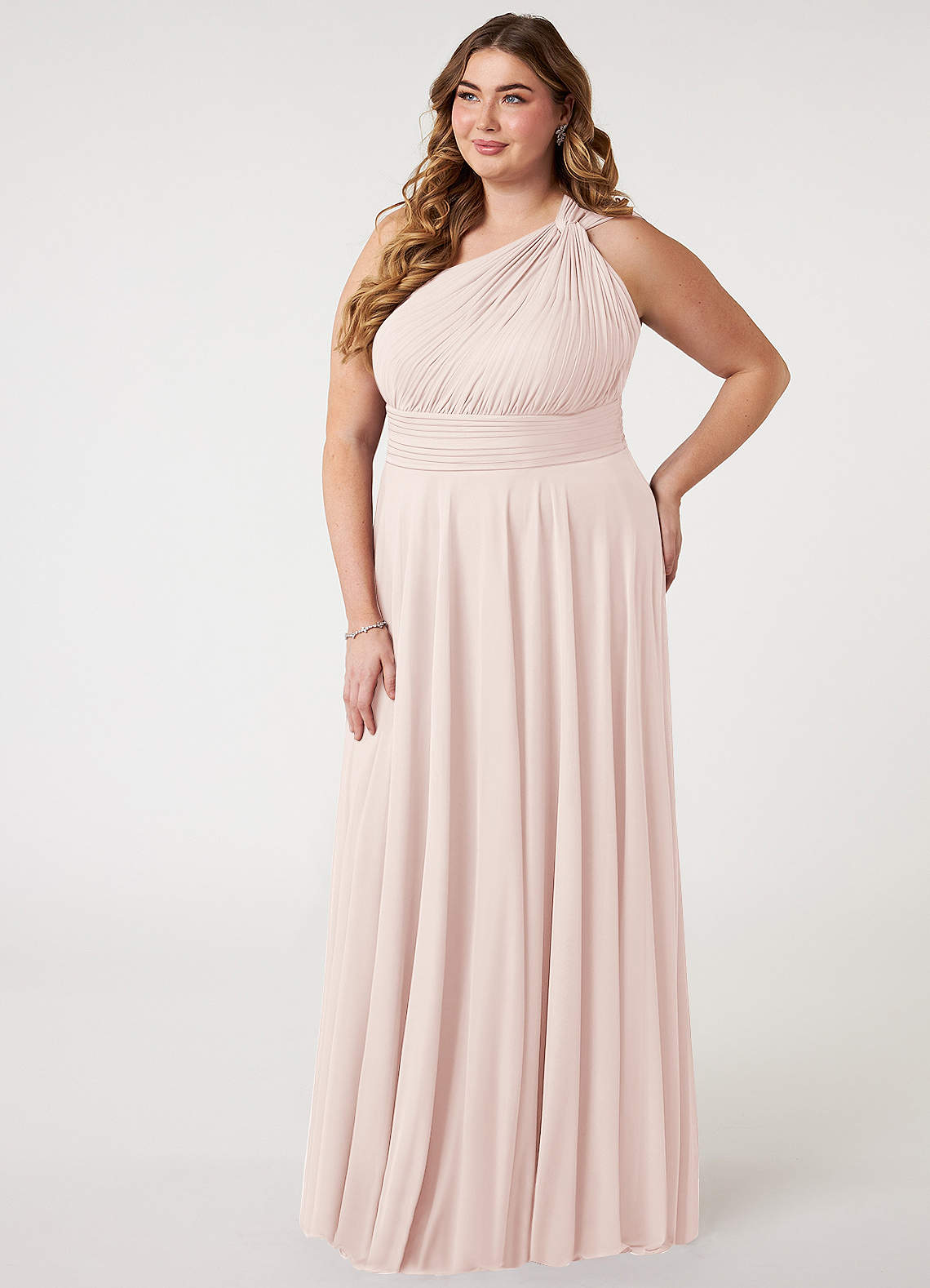 Azazie Charlize Bridesmaid Dresses Rose Petal A-Line One Shoulder Mesh Dress image7