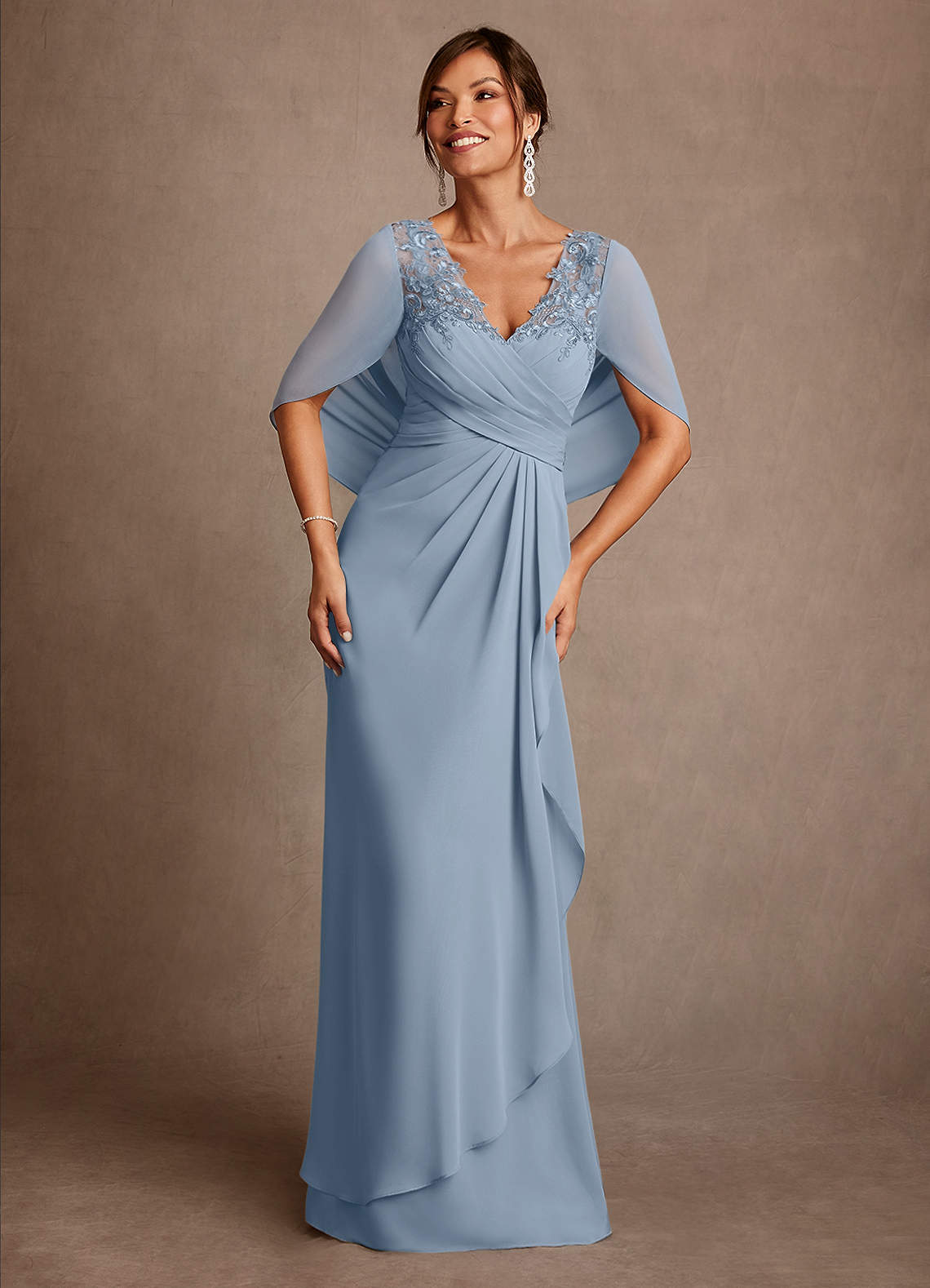 Azazie Santa Clara Mother of the Bride Dresses Dusty Blue A-Line Lace Dress image1