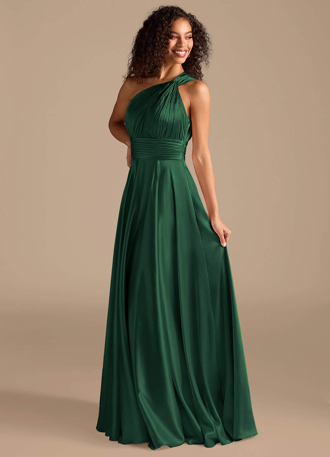 Azazie Charlize Dark Green Metallic Satin Bridesmaid Dresses | Azazie
