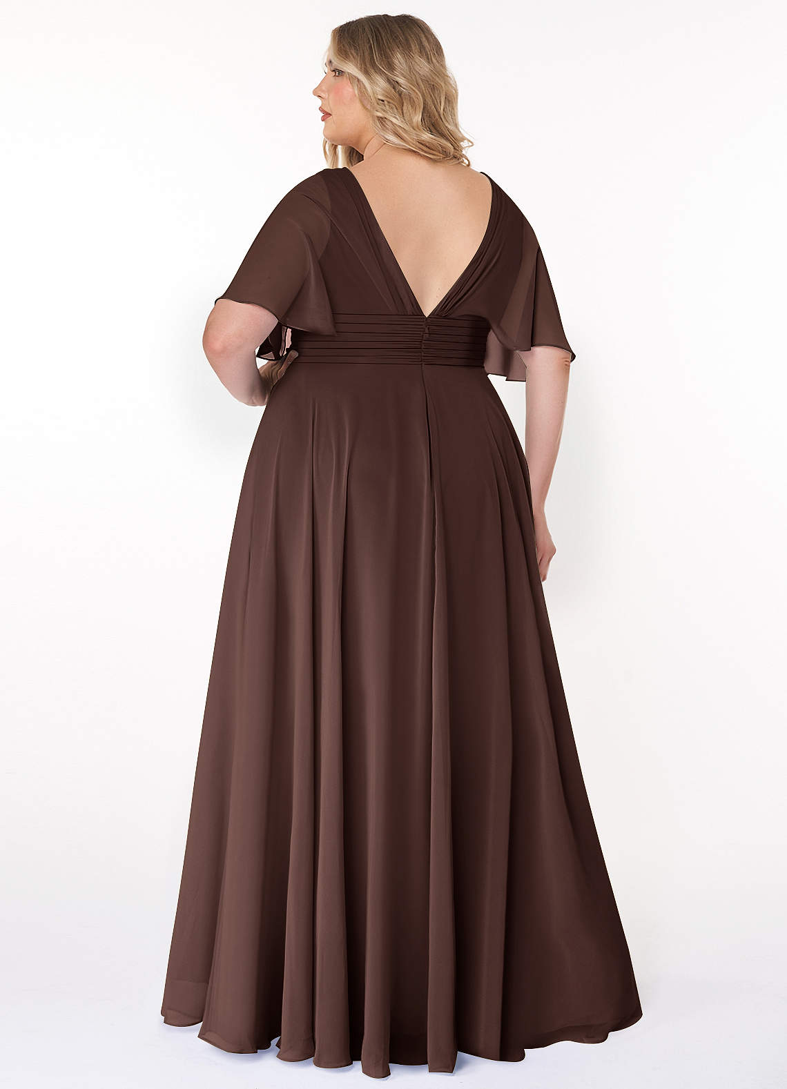 Azazie Pamela Bridesmaid Dresses Ganache A-Line V-Neck Pleated Chiffon Dress image6