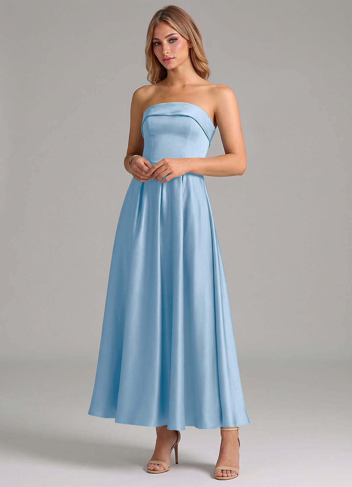 Azazie Lucienne Brudepigekjoler En streg Plisseret Stræk satin Ankel-længde Kjole image3