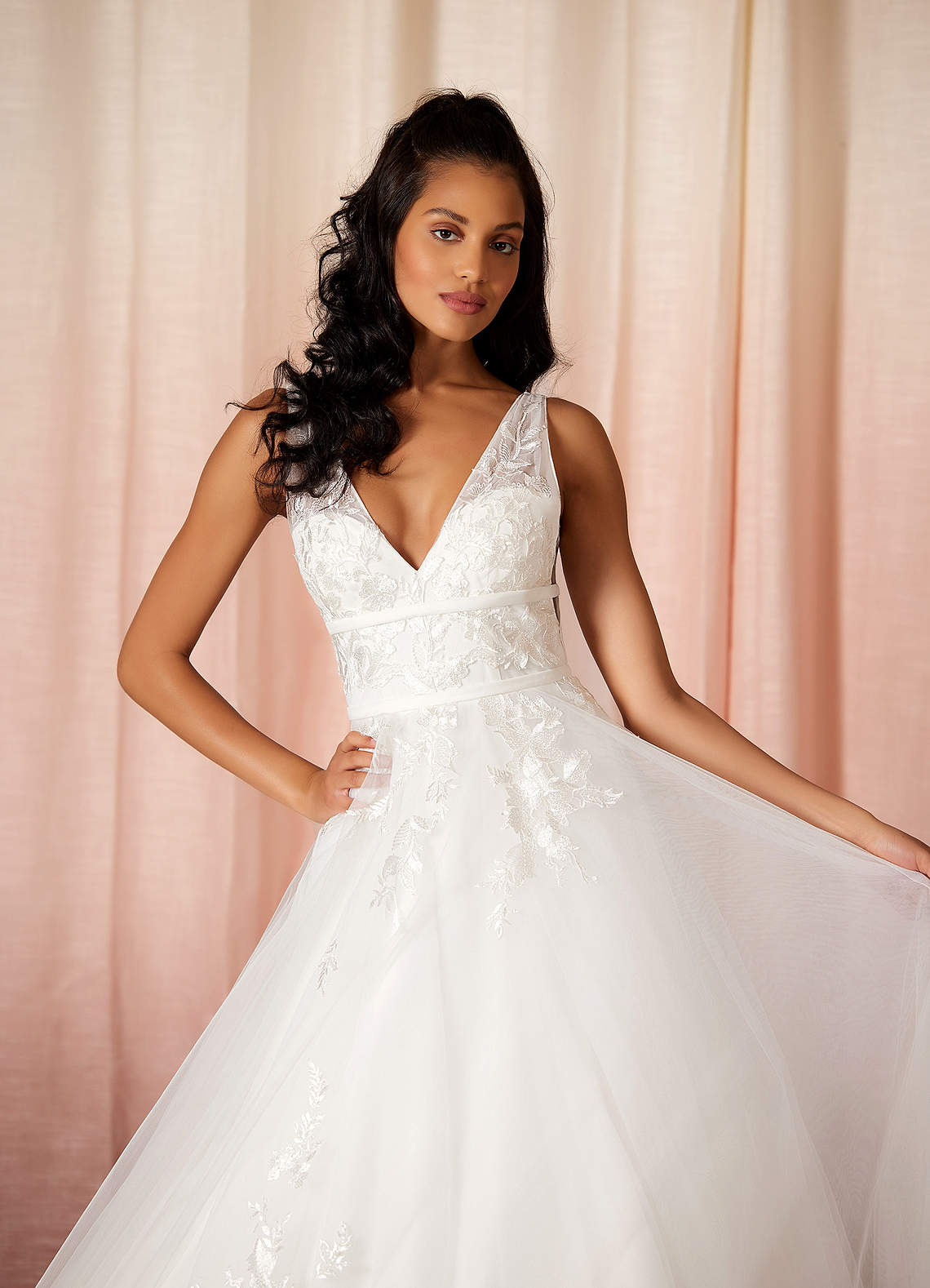 Azazie Lafayette Wedding Dresses A-Line Lace Tulle Cathedral Train Dress image1