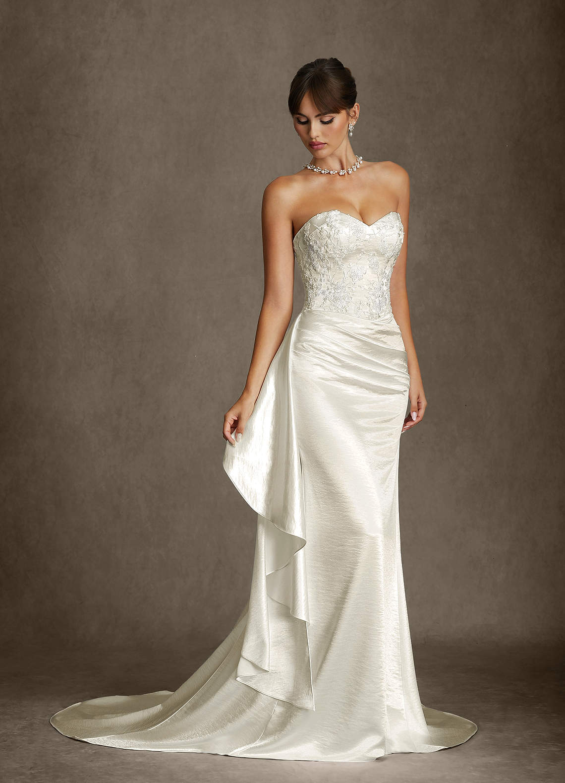 Azazie Angel Wedding Dresses Antique White Mermaid Strapless Charmeuse Dress image1