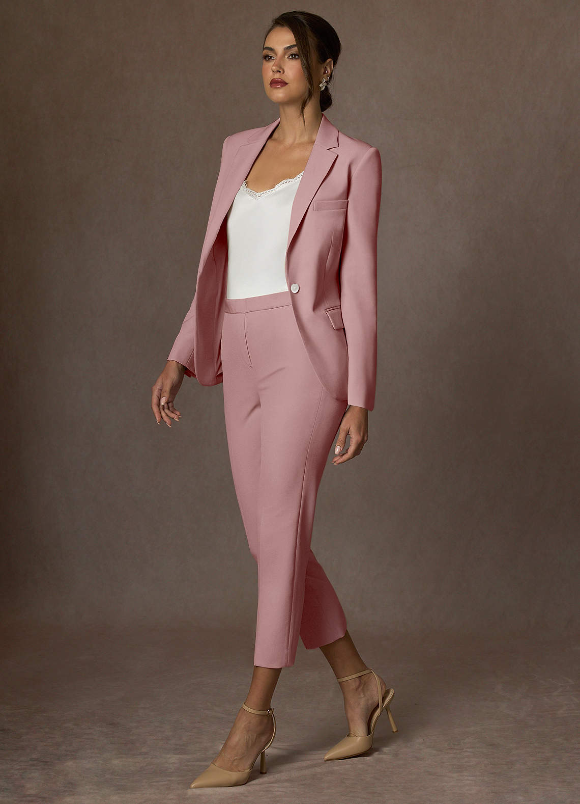 front Kennedy Dusty Rose Structured Stretch Dress Pants