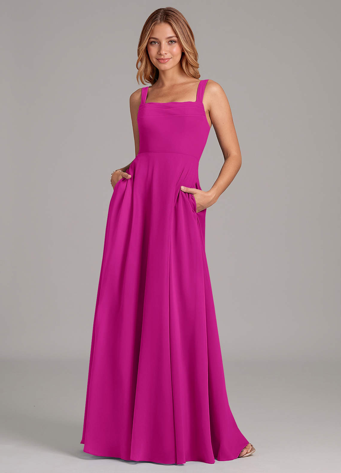 Azazie Shaude Bridesmaid Dresses Fuchsia A-Line Pleated Chiffon Dress image1