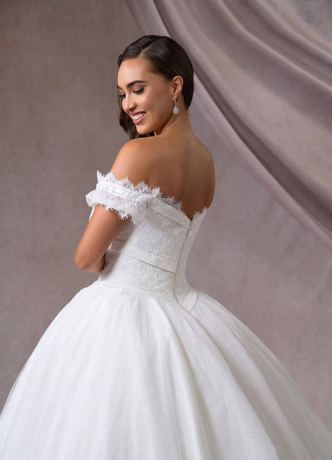 Diamond White Azazie Beatriz Ball Gown Off the Shoulder Lace