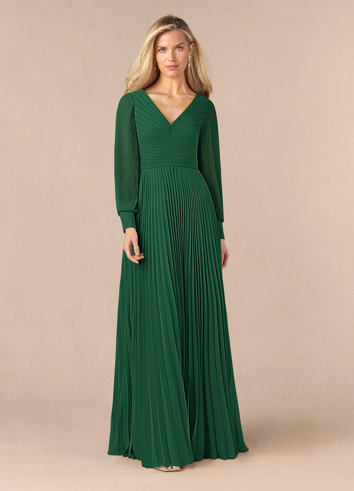 Azazie Zina vestidos de madre de la novia Vestido de Verde Oscuro de Gasa de Corte En A con Plisado image1