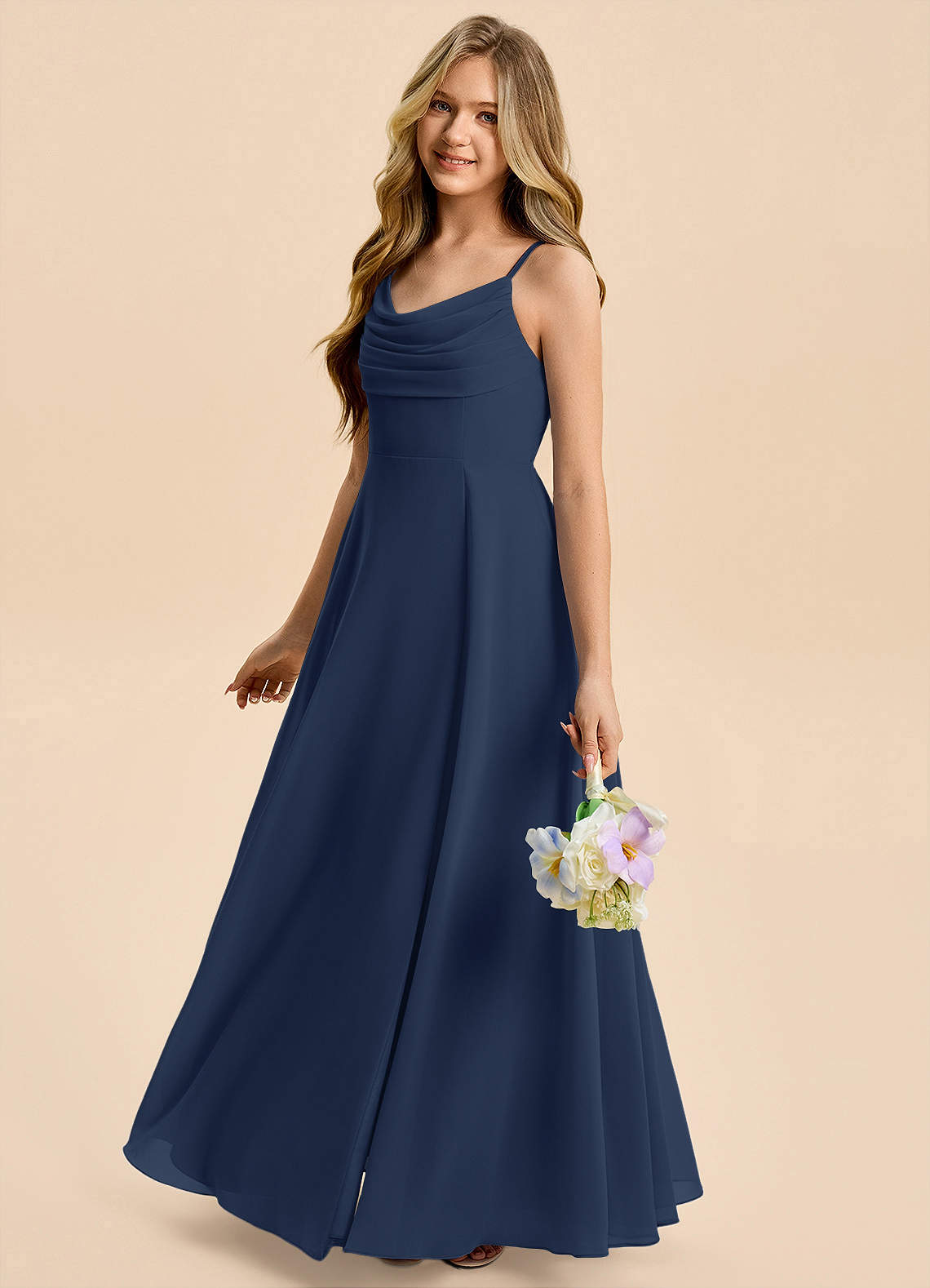 Azazie Gia Junior A-Linie Plissee Chiffon Kleid Dunkelmarine image2