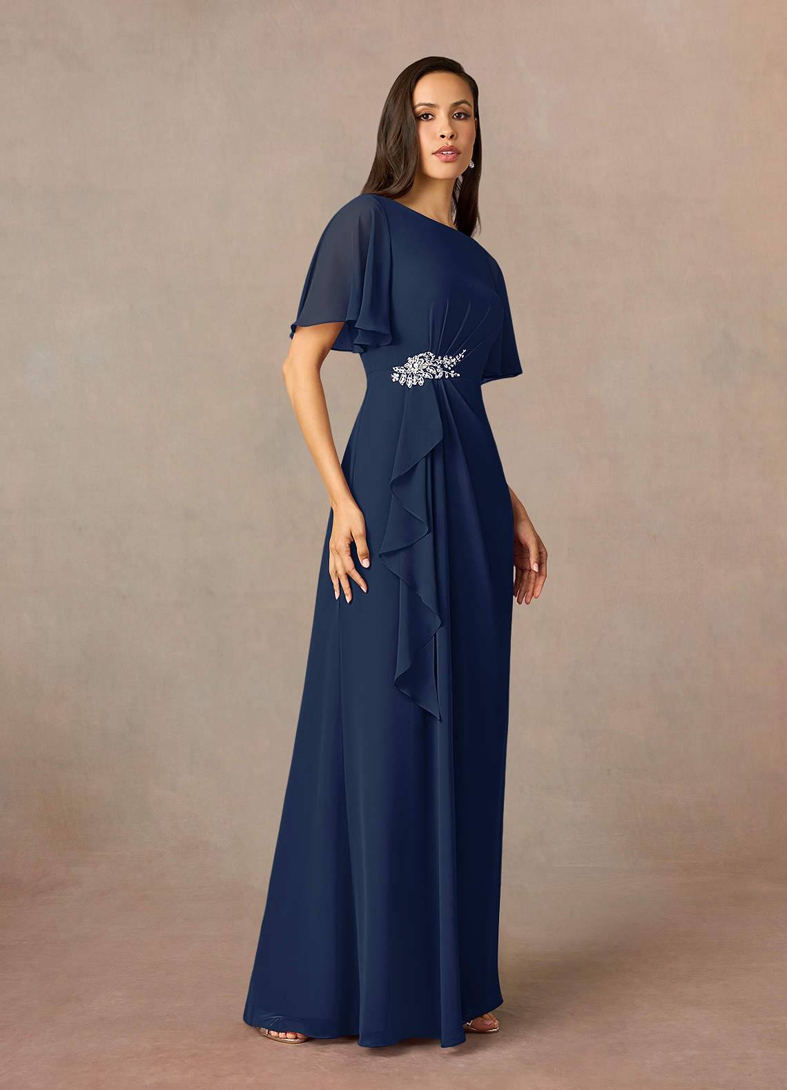 Azazie Rain Abiti per la Madre della Sposa Abito Tubino in Chiffon Perline Marino Scuro image8