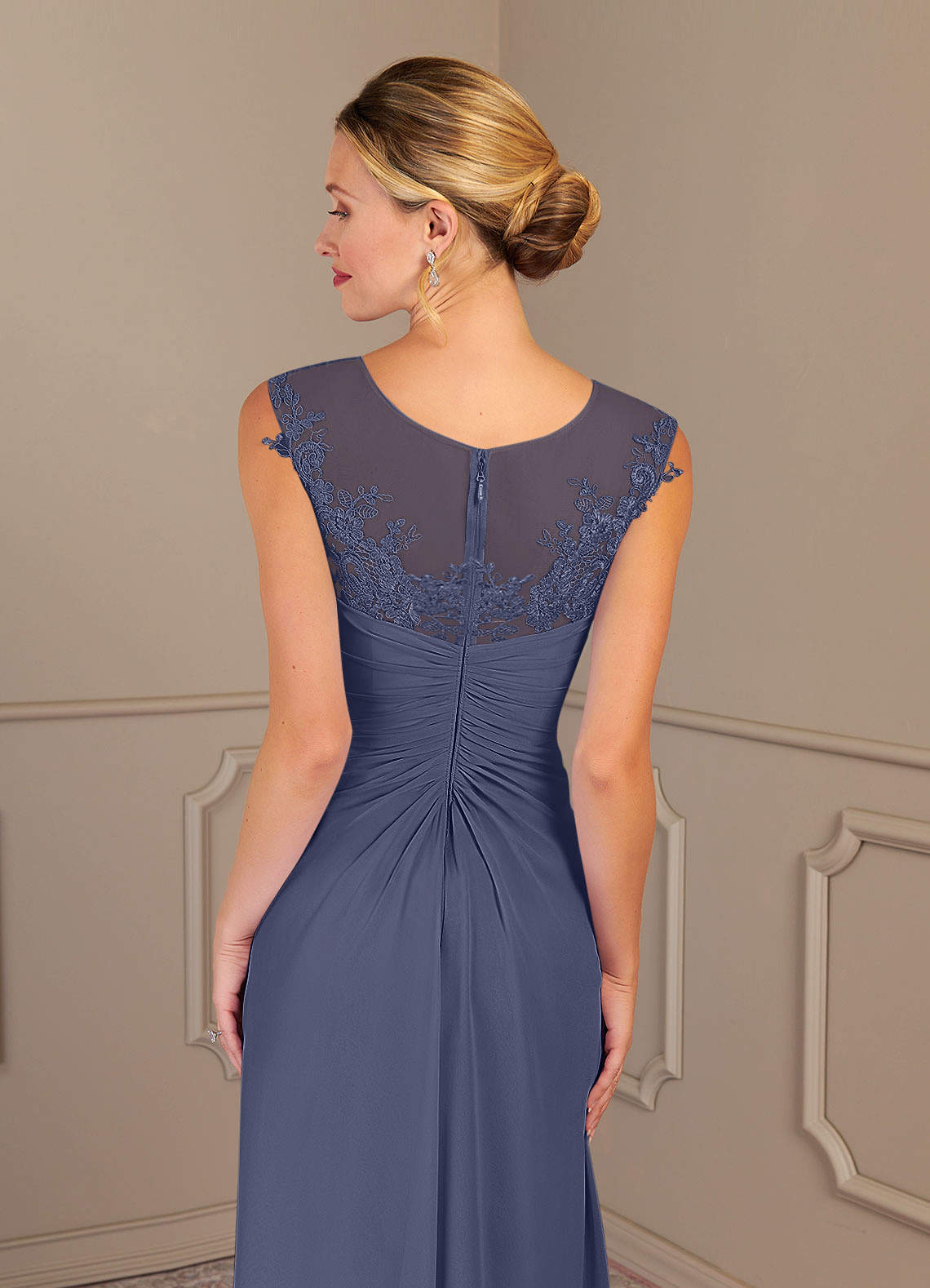 Scoop Lace Bodice Ruffle Chiffon Asymmetrical Dress Royal Blue main image 1