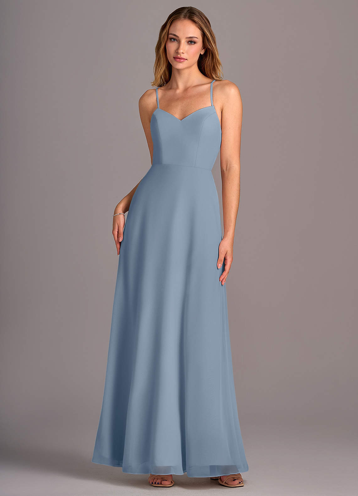 Azazie Mei Vestidos de damas de honor Vestido de Azul Polvoriento de Gasa de Corte en A image1