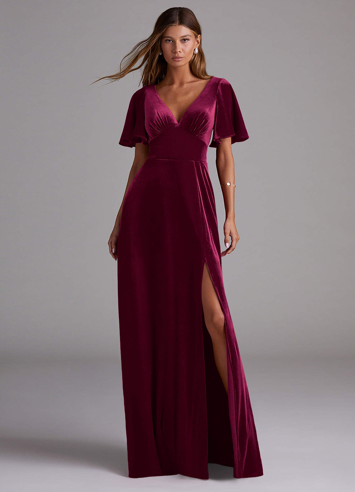 Azazie Kimber Bridesmaid Dresses Cabernet A-Line with Pockets Velvet Dress image1