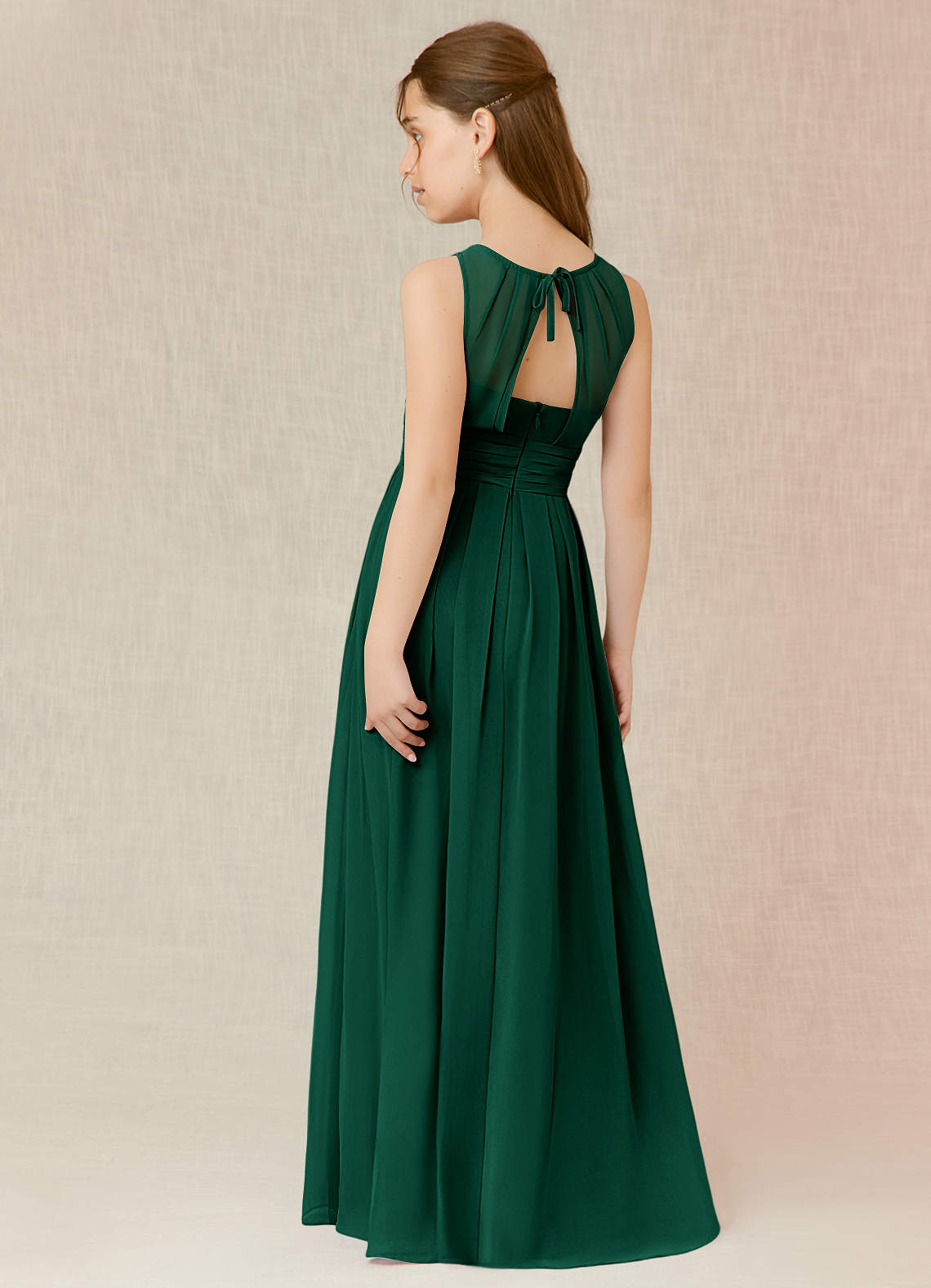 Azazie Bibiane Junior Emerald A-Line Pleated Chiffon Dress image4