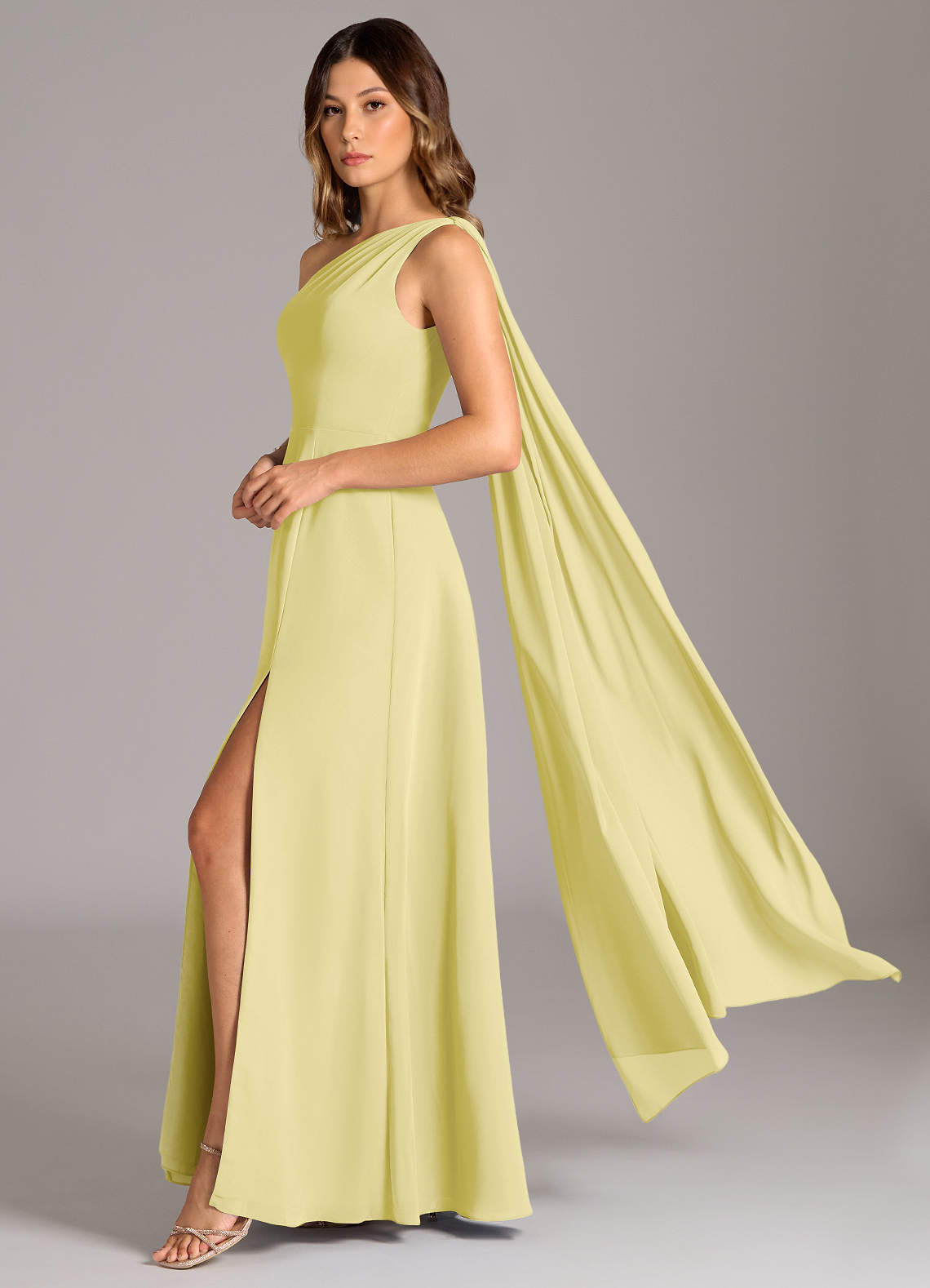 Azazie Tella Bridesmaid Dresses Lemon Sorbet A-Line One Shoulder Chiffon Dress image1
