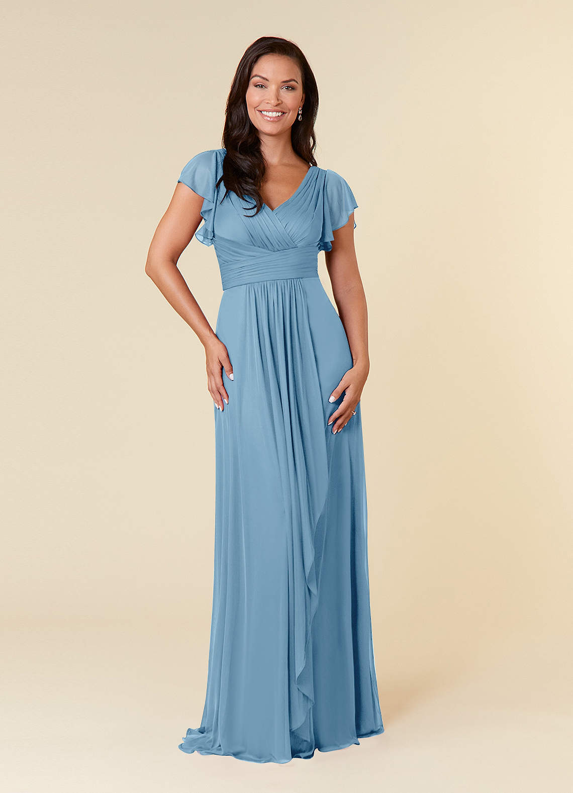 Azazie Reneya Mère de la mariée Robes Robe Trapèze en Maille Plissée Acier Bleuté image1