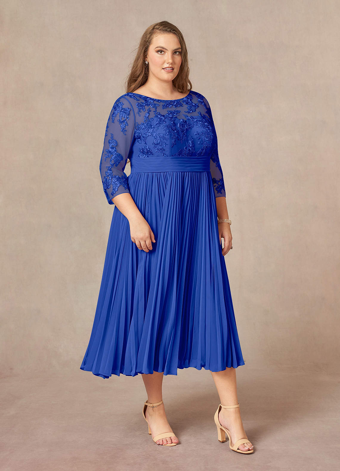 Azazie Tutu Mother of the Bride Dresses Royal Blue A-Line Boatneck Lace Chiffon Dress image9