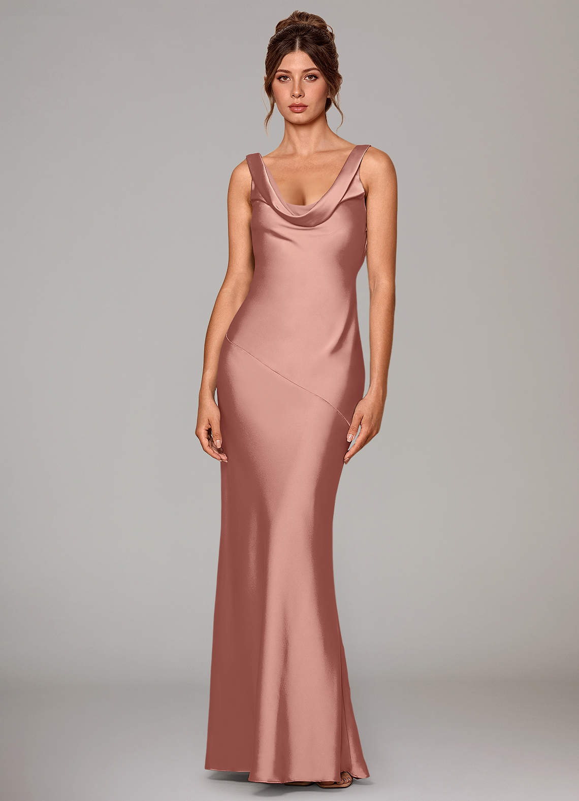 Azazie Rylina Bridesmaid Dresses Rosette Mermaid Stretch Satin Dress image1