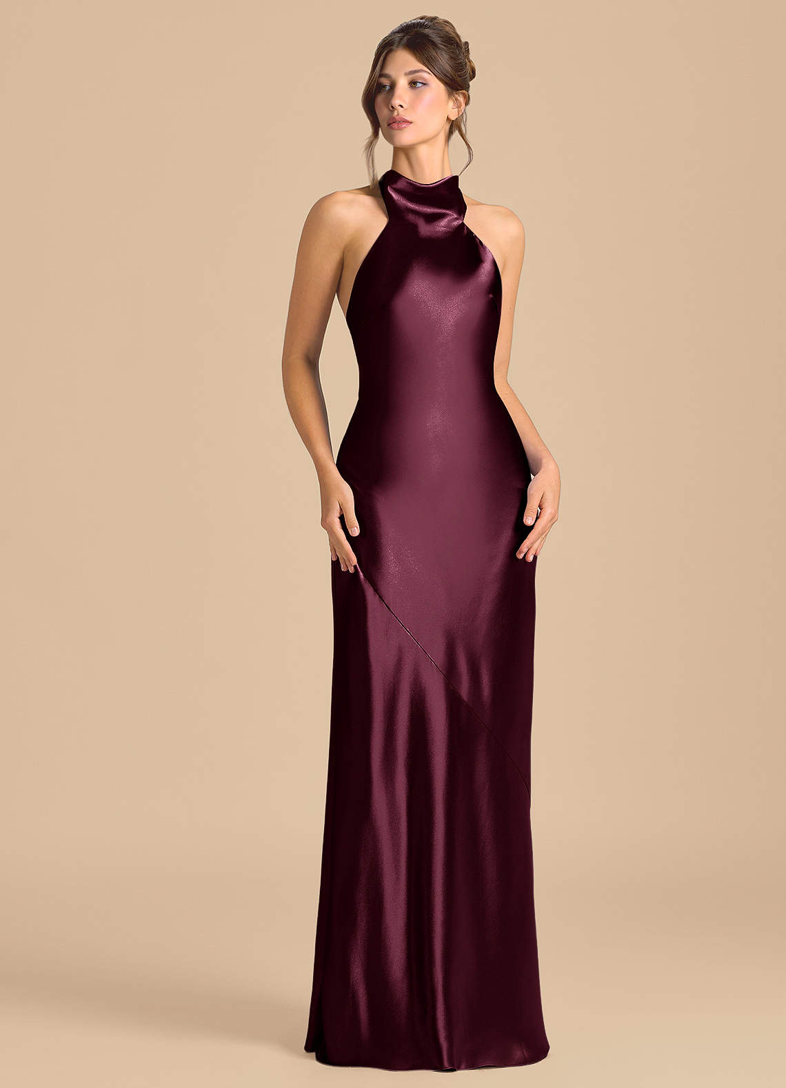 Azazie Velli Brudtärnklänningar Klä av Tubklänning i Metallisk satin Hög hals Cabernet image1