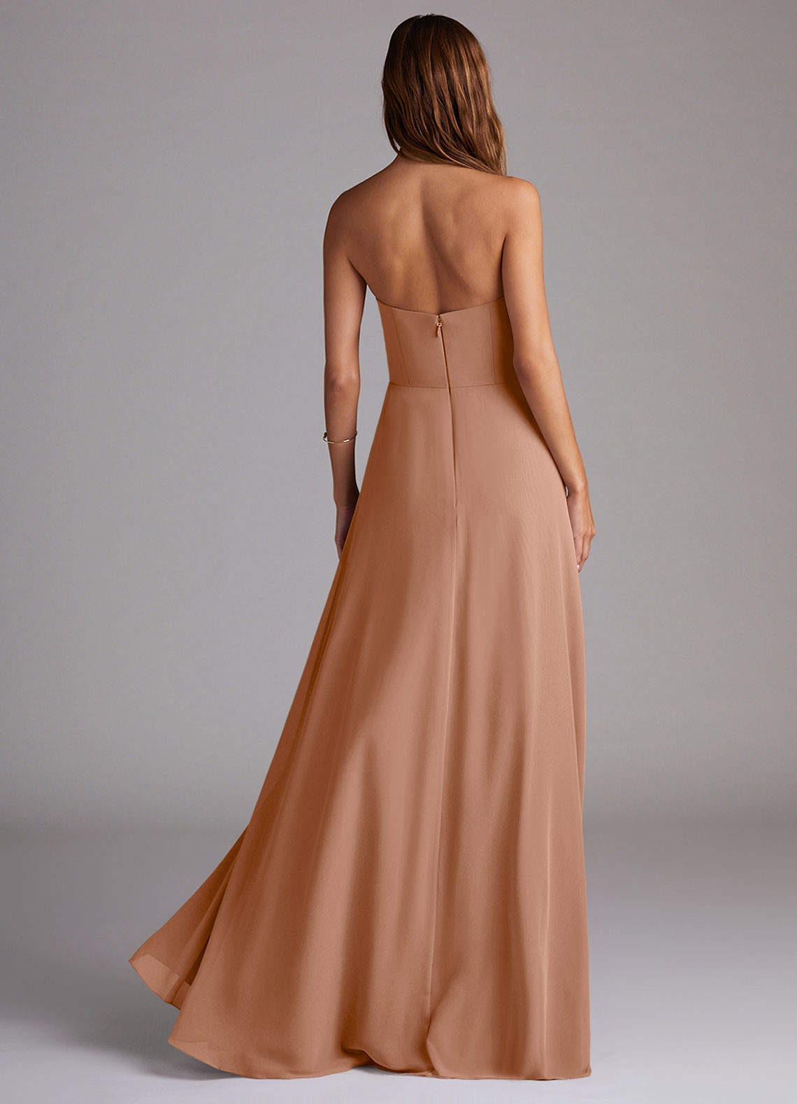 Azazie Wren Bridesmaid Dresses Champagne Rose A-Line Side Slit Chiffon Convertible Dress image1