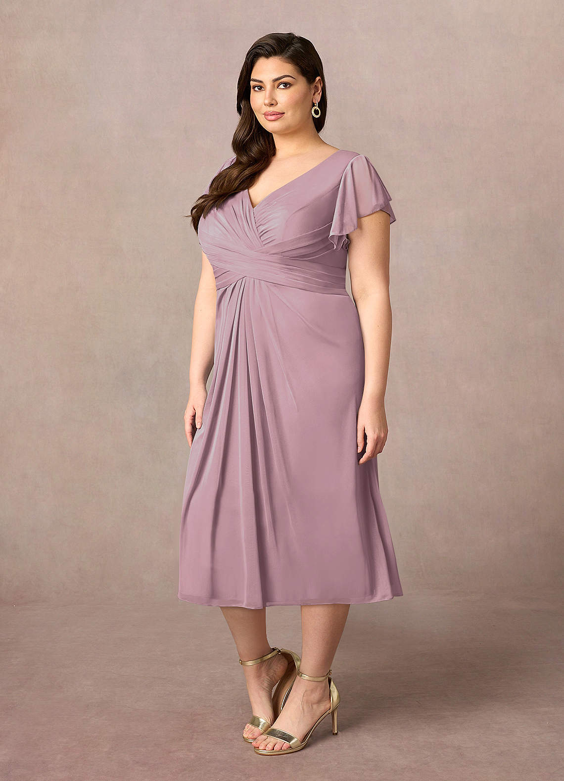 Azazie Vera Mother of the Bride Dresses Dusty Rose A-Line V-Neck Pleated Mesh Dress image6