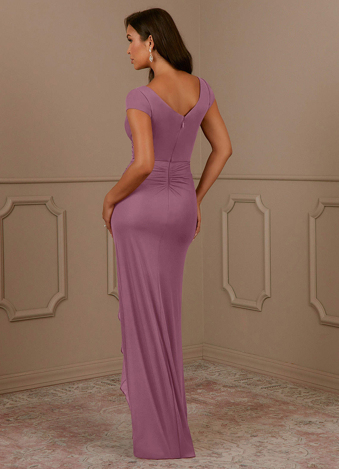 mesh puff long sleeve dress V-Neck Mesh Puff Sleeve A Line Embellished Tea Length Dress