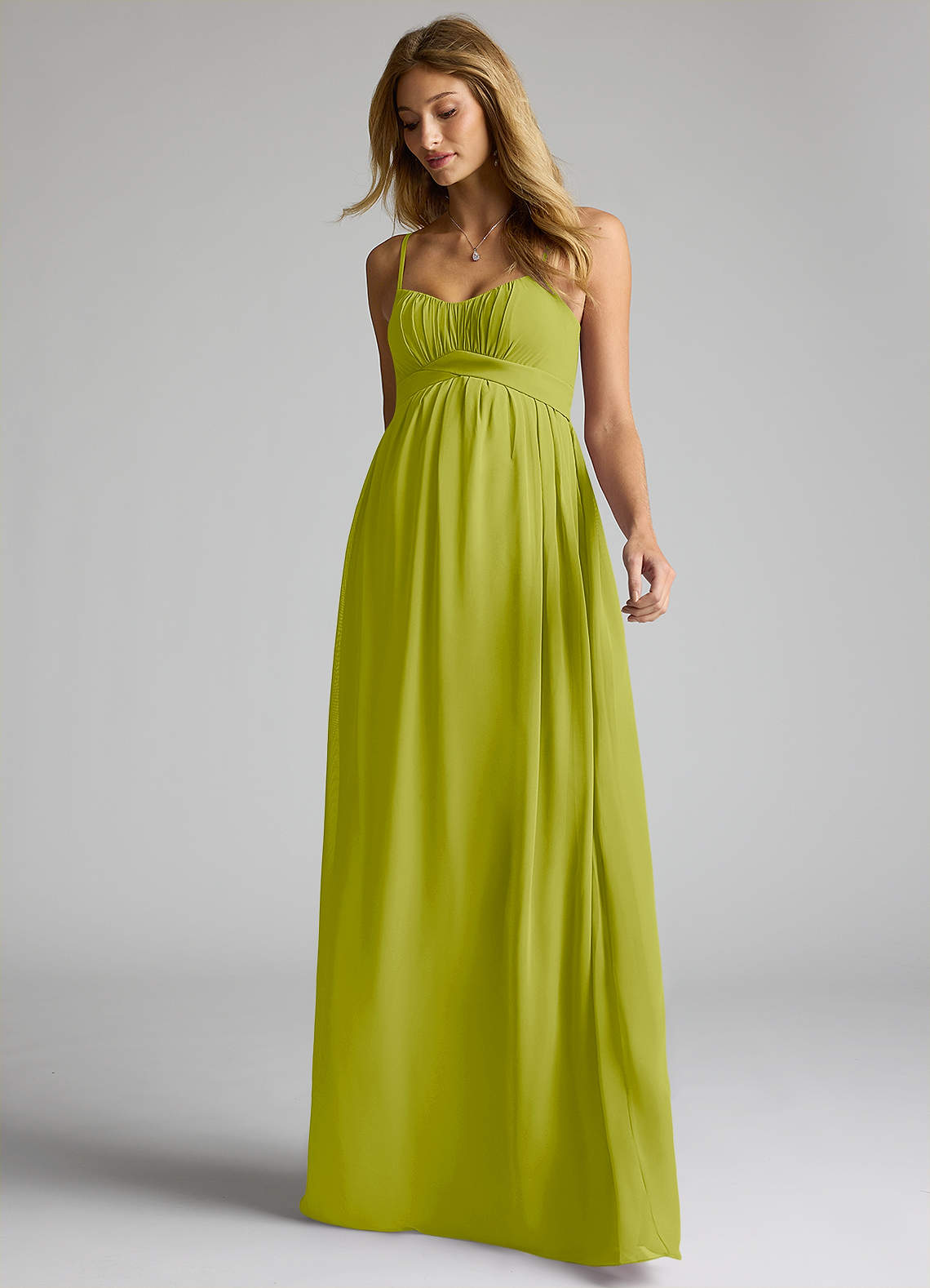 lime green maternity dress Azazie Llana Lemongrass Bridesmaid Dresses High neckline