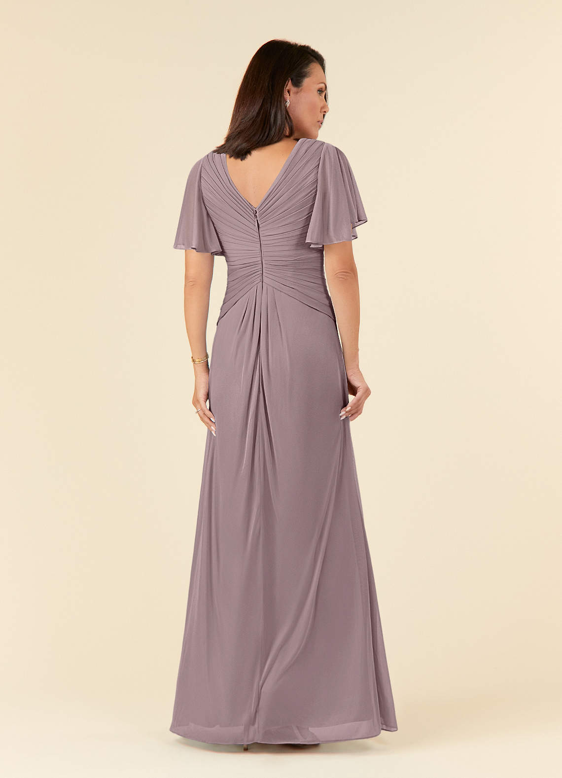 Azazie Emmeline Mother of the Bride Dresses Dusk A-Line V-Neck Pleated Mesh Dress image1