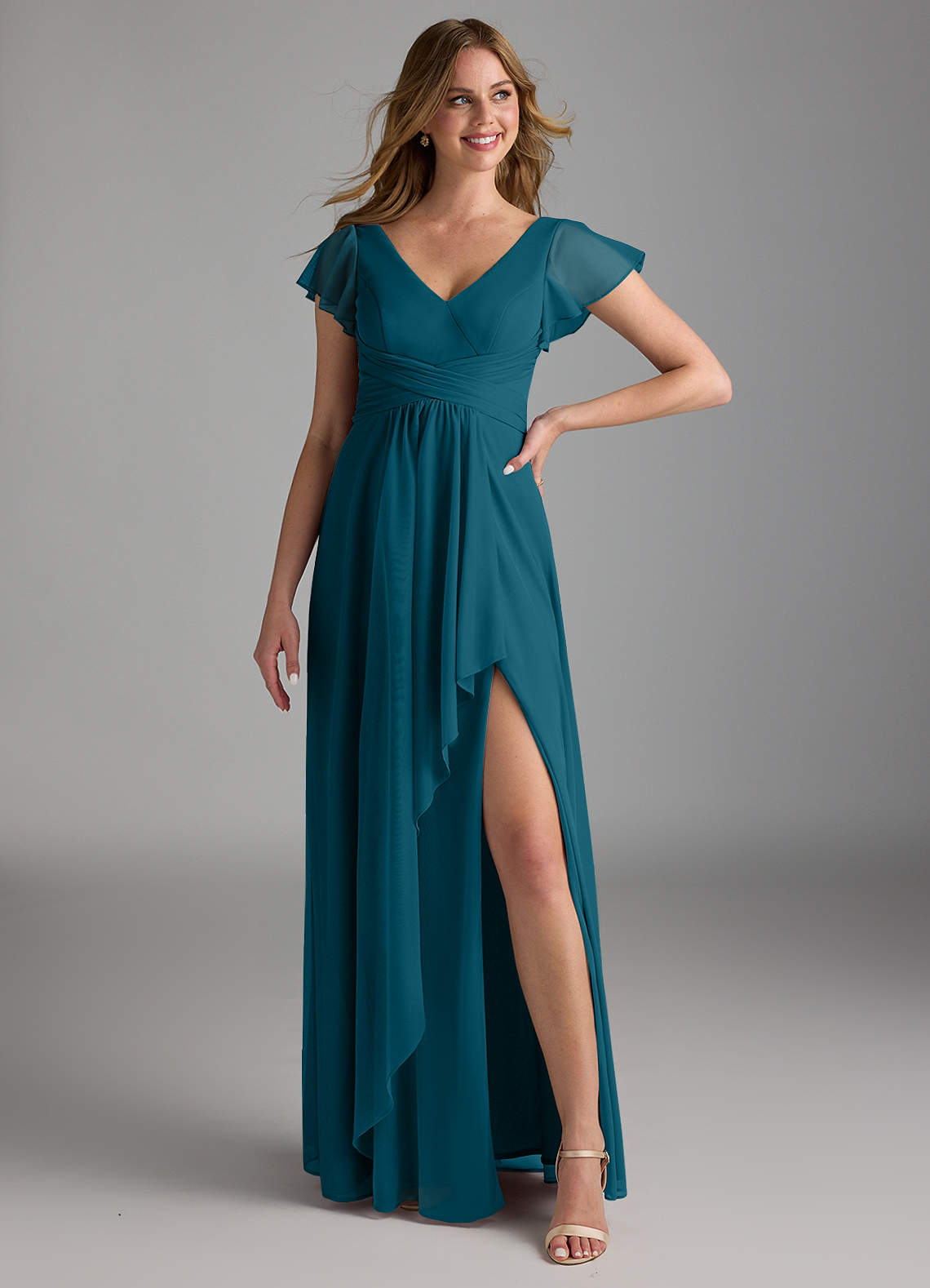 Azazie Omari Robes de demoiselle d'honneur Robe Trapèze en Maille Bleu Encre image1