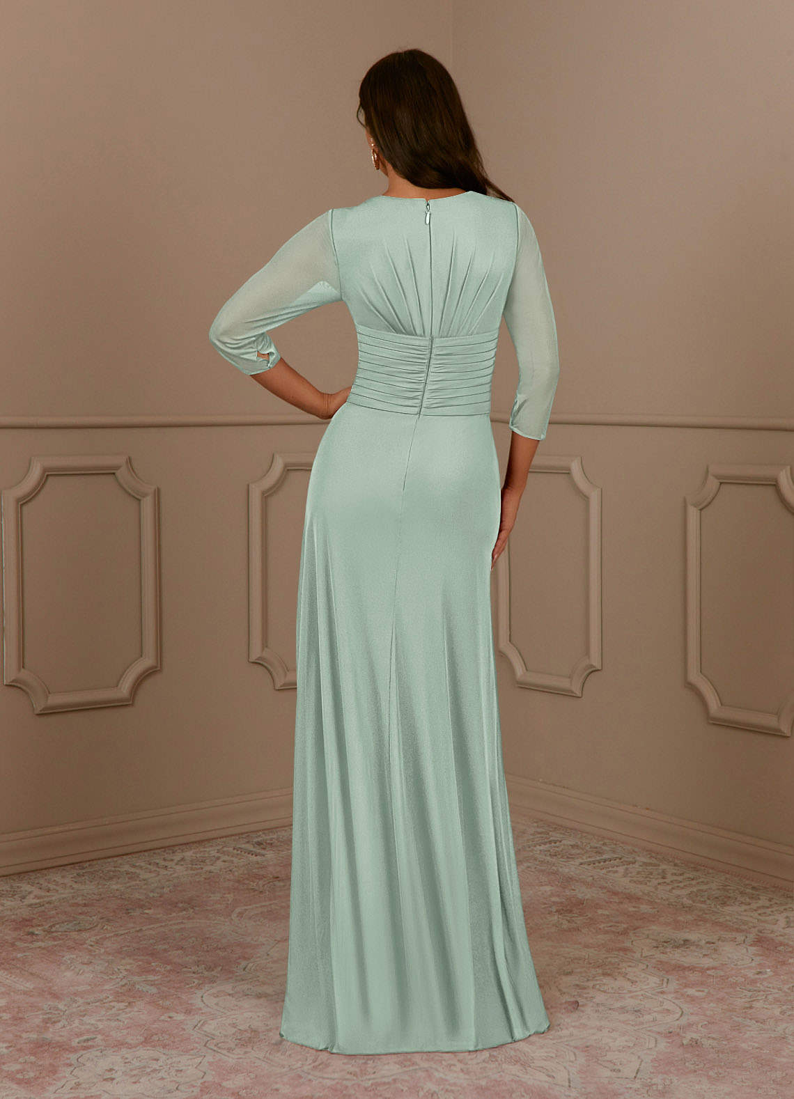 Azazie Annetta Abiti per la Madre della Sposa Abito A-Line in Maglia Plissettao con Scollo a V Agave image3