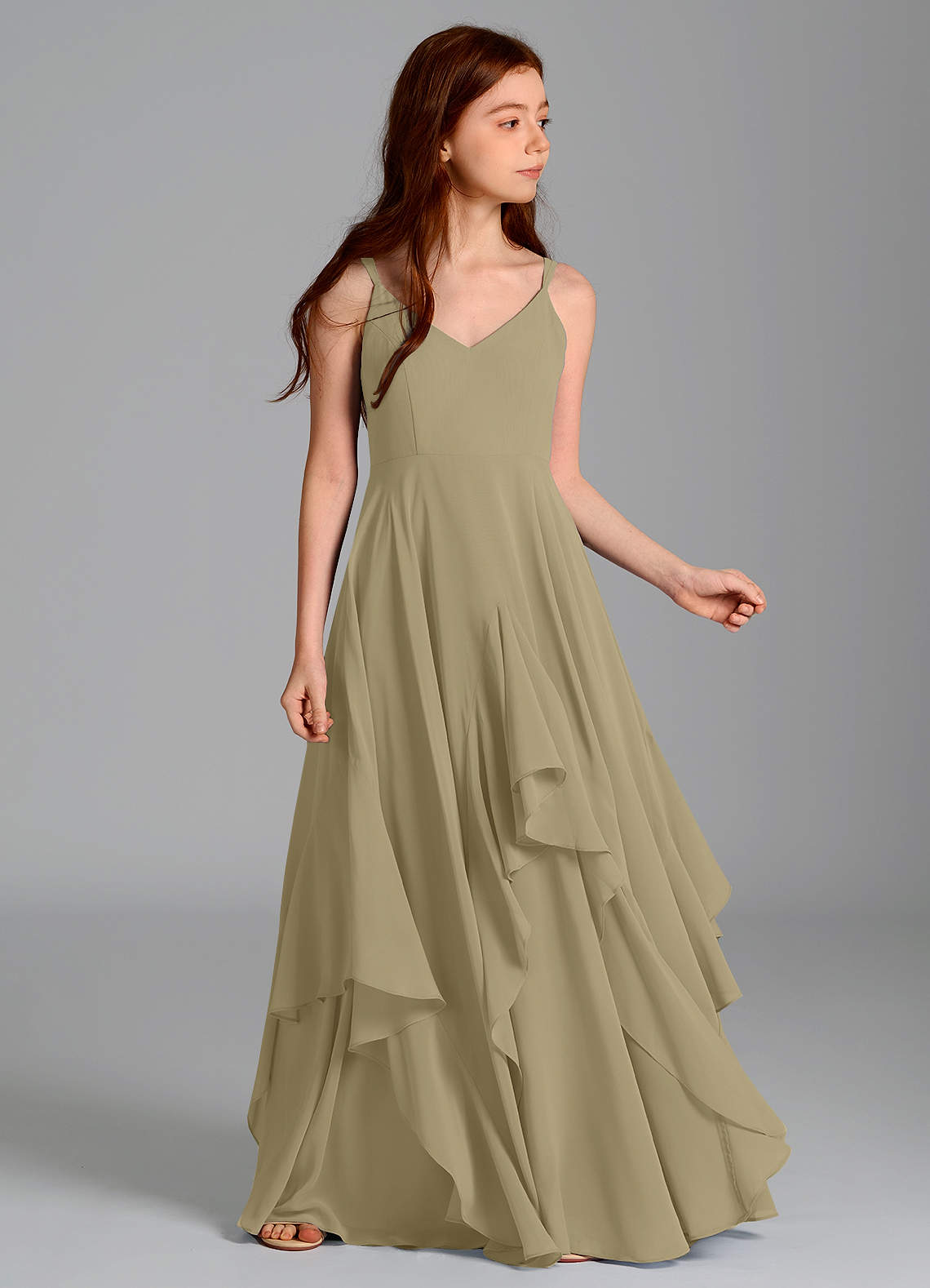 Azazie Karan Junior A-Linie Chiffon Kleid Moosgrün image2