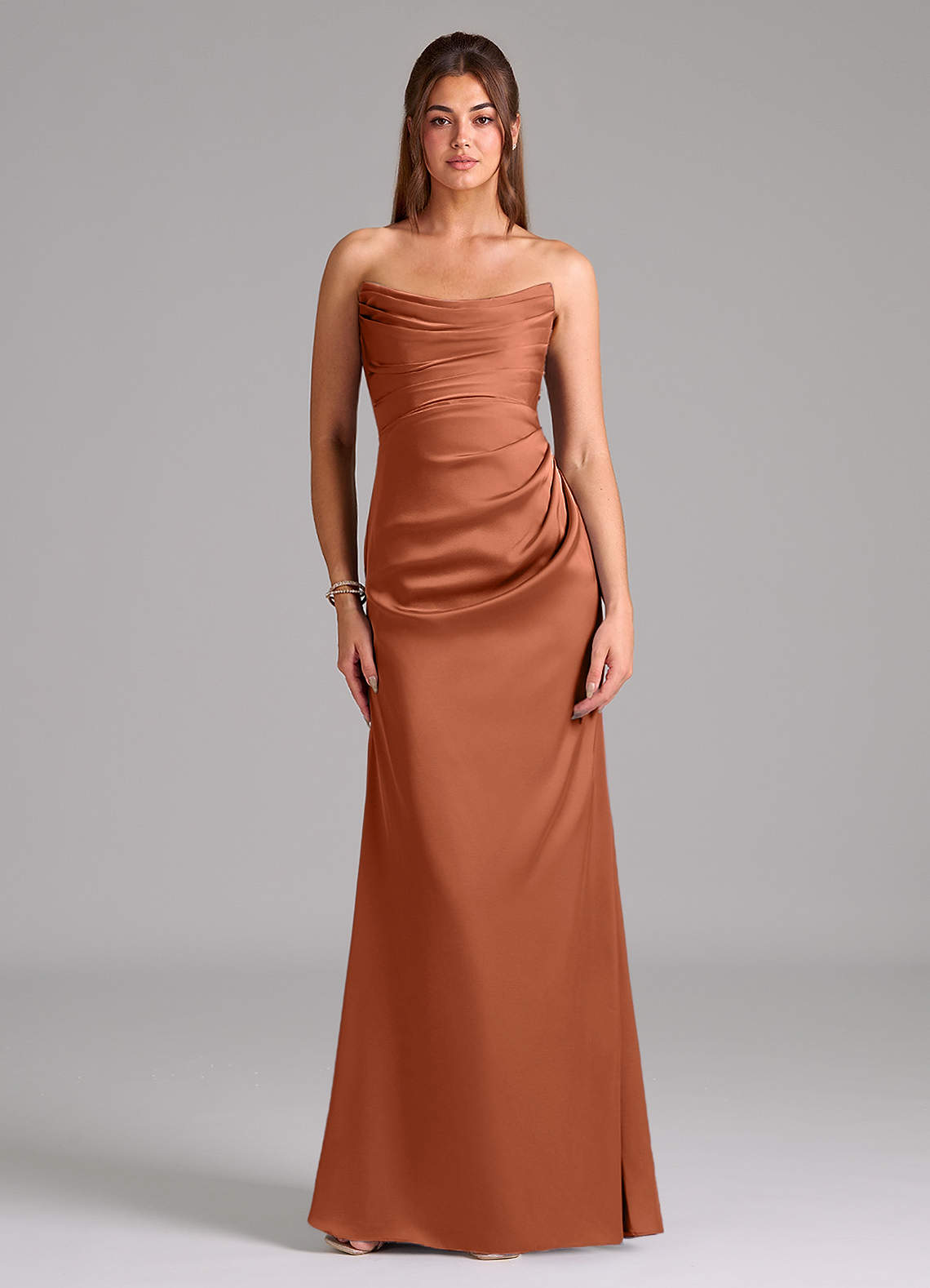 Azazie Lucille Brautjungfernkleider Wandelbar Meerjungfrau-Linie Schulterfrei Stretch-Satin Kleid Zedernrose image1
