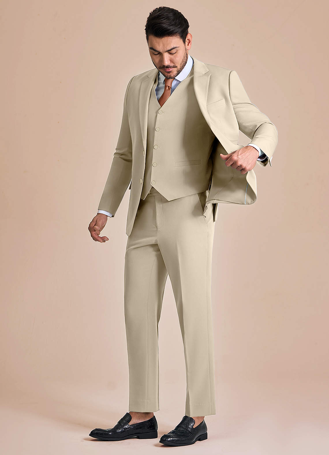 front James Tan Structured Stretch 3-piece suit