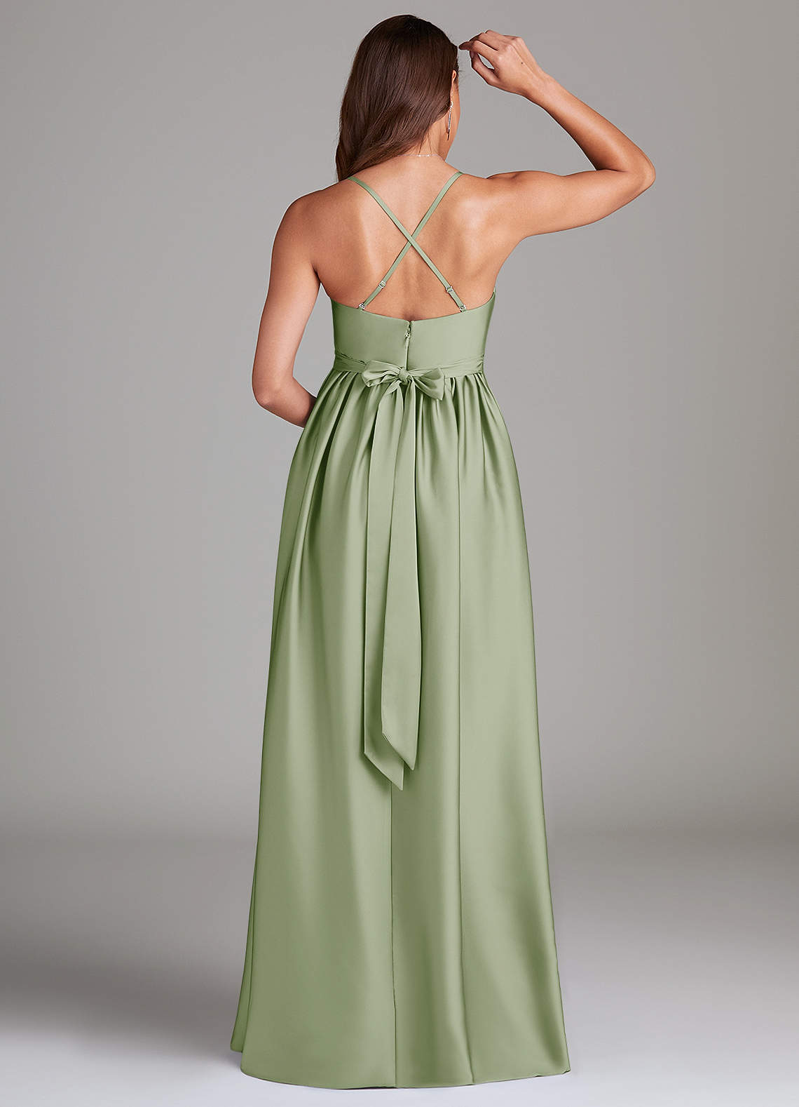 Azazie Llana Vestidos de dama de honra para maternidade Vestir Linha A com bolsos Comprimento do chão Cetim elástico image1