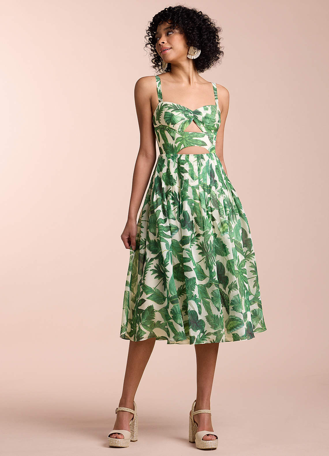 Vestido Estampado De Palmeras Verdes Midi Hailey image1