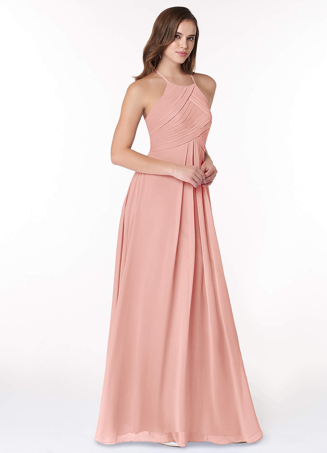 Azazie Ginger Robes de demoiselle d'honneur Robe Trapèze en Mousseline de soie Dos nu plissé Rosette image1