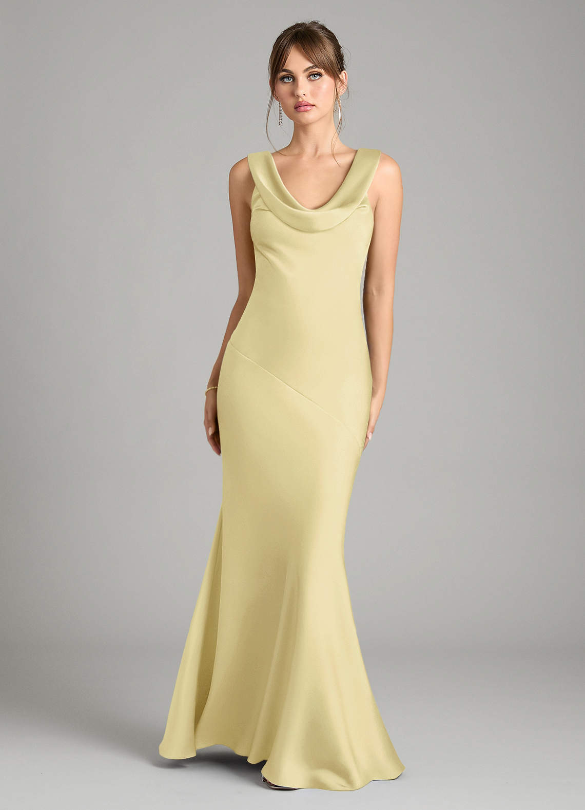 Azazie Rylina Bridesmaid Dresses Lemon Sorbet Mermaid Stretch Satin Dress image1