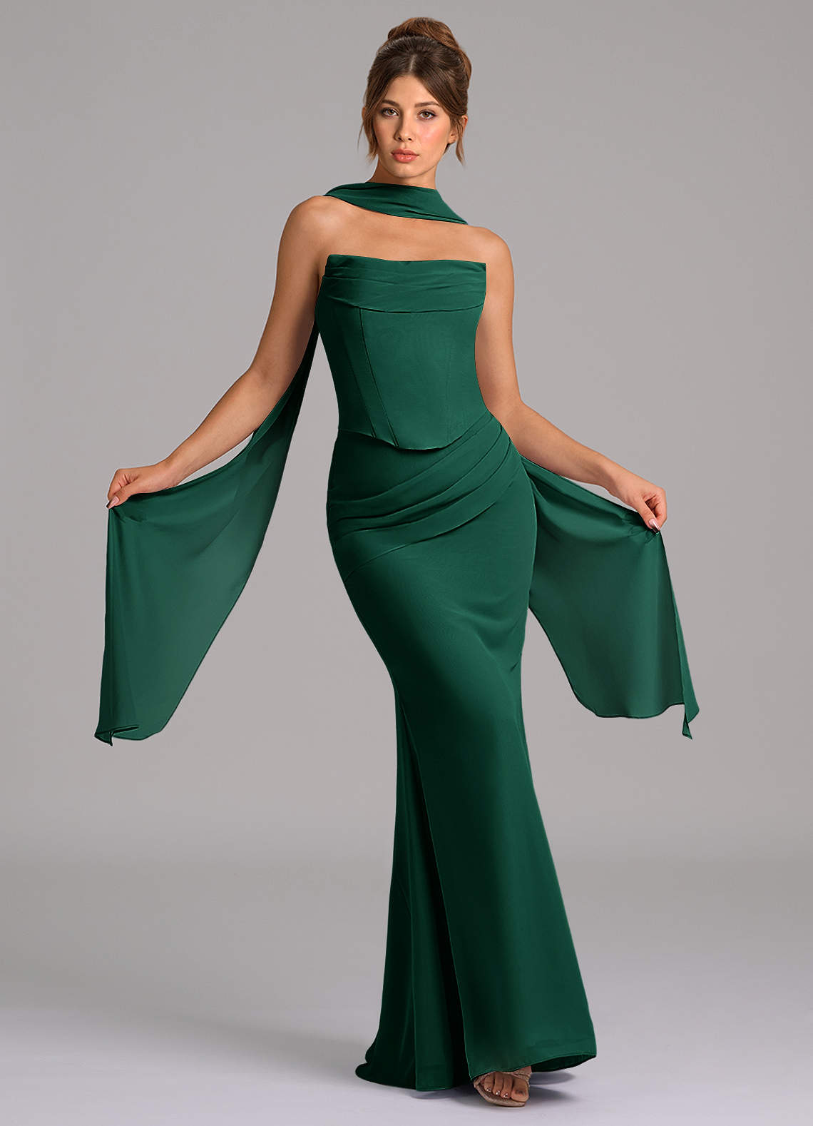 Azazie Sorrel Bridesmaid Dresses Emerald Mermaid Corset Chiffon Dress image1