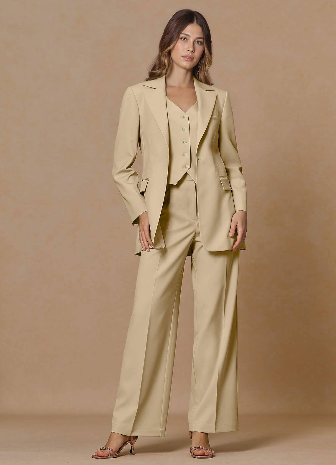 champagne dress suit Azazie Women's Champagne Refined Weave Slight Stretch 2-piece Suit
