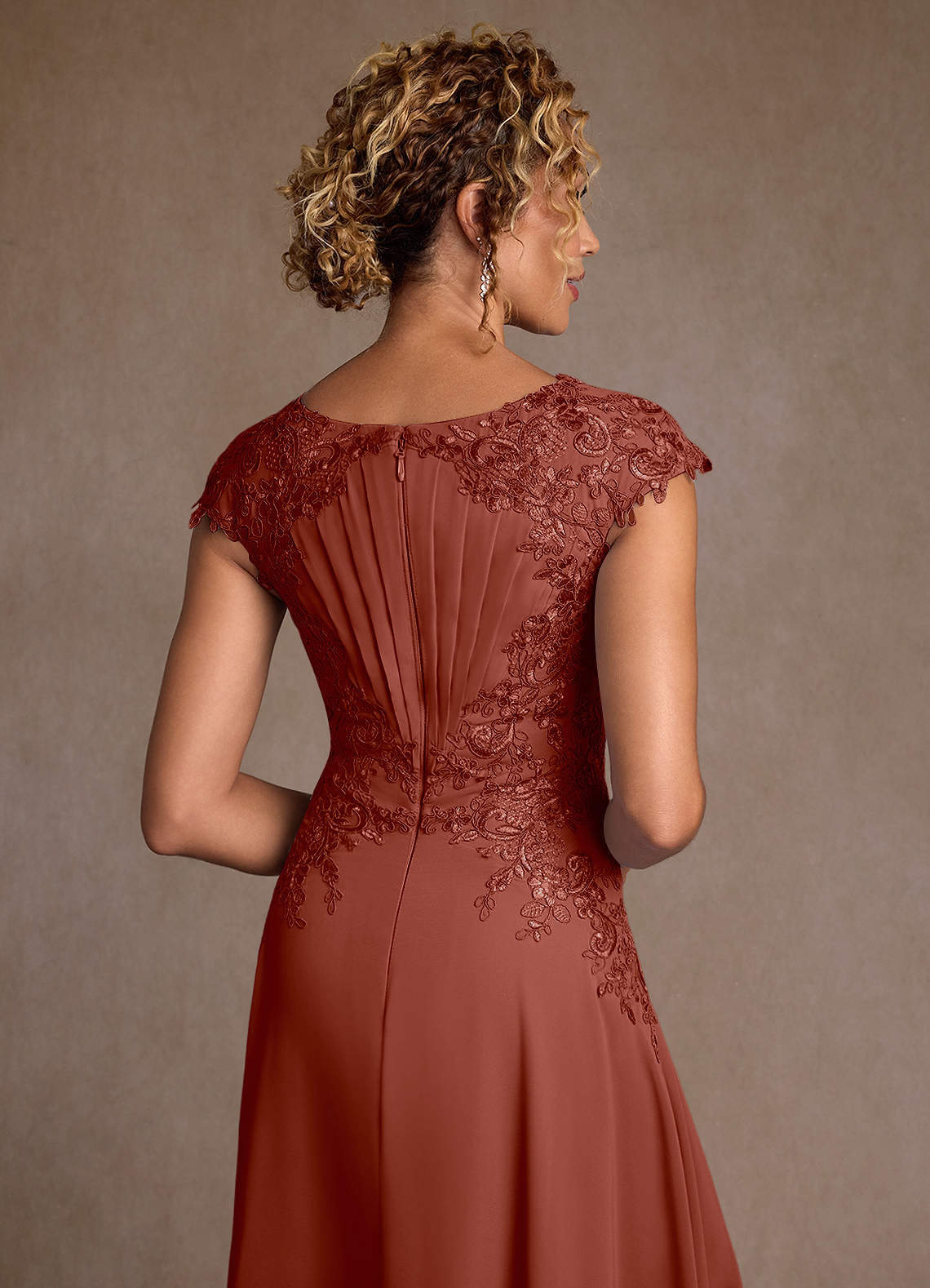 Azazie Crista At-home Try On Dresses Dusty Sage A-Line Lace Chiffon Dress image5
